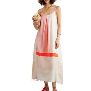LEMLEM Nia pleated color-block cotton-blend midi dress Blush XS